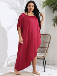 Women's Resort Beach Cover-Up Boat-Neck Off-Shoulder Asymmetrical Dress