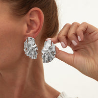 Liquid Metal Pleated Flower Stud Earrings