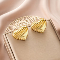 Oval Stainless Steel Earrings, Trendy Geometric Heart Texture, 18K Gold Plated Ear Studs, Titanium Steel