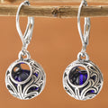 Vintage Engraving Hollow Blue Gemstone Pendant Earrings