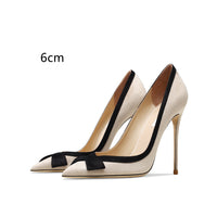 Women's Genuine Leather Apricot Bow Suede High Heels