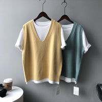 Preppy Style V-neck Loose And Idle Sleeveless Waistcoat BX045