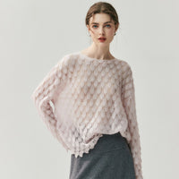 Cashmere Knit Sweater Womens Top With Hollow-out Feather Design
