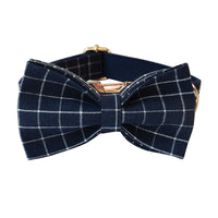 Navy Blue Plaid Gold Button Dog Collar Alloy Buckle