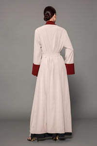 Red Brown Patchwork Flare Long Sleeved Dress