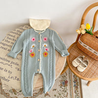 Baby Girls' Handmade Embroidery Knitted Jumpsuit