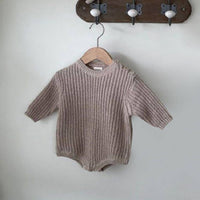 Half High Collar Baby Cotton Long Sleeved Romper With Wooden Ear Edge