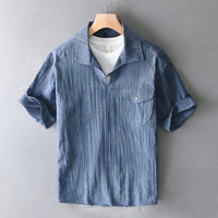 T220 Men's Summer Cotton Linen Retro Short Sleeve Casual Shirt