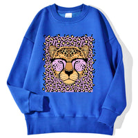 Womens Casual Loose Fleece-Backed Sweatshirt With Leopard Print