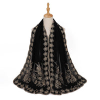 Ethnic Style Black Embroidered Toe Cap Shawl Scarf