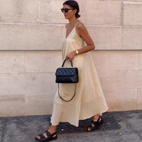 Off-shoulder Backless Solid-color Slip Dress Sexy Maxi Dress