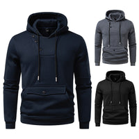 Diagonal Buckle Placket Design Casual Hooded Large Pocket Sweatshirt