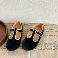 Autumn And Winter Sweet Velvet Children's Leather Shoes T-shaped Pumps Retro