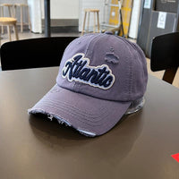 Cotton Retro Tattered Jeans Letter Embroidered Baseball Cap