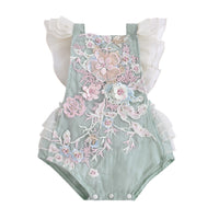 Girl's Baby's Romper Mesh Lace Beaded Patchwork Lace-up One-piece