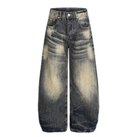 American-style Vintage Washed And Distressed Straight-leg Jeans