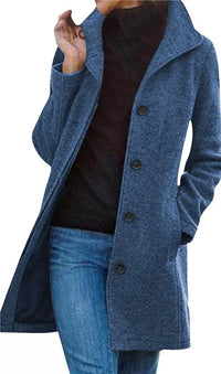 Ladies New Woolen Mid-length Multi-grain Buckle Cardigan Coat