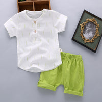 Children's Casual Printed Cotton Linen Short Sleeved Pants Set