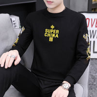 Round Neck Sweater Chinese Style Men's Crane Embroidery Bottoming Shirt