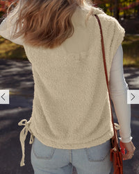 Cinnamon Faux Fur Snap-front Knot Side Plush Vest With Pockets