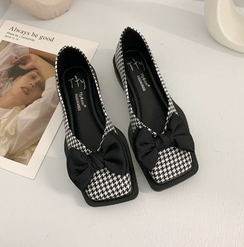 Chunky Heel Platform Loafers Spring And Summer New Retro Square Toe Bow Patent Leather Pumps Women