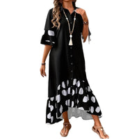 Fashionable Casual Patchwork Polka-Dot Long Shirt Dress For Women