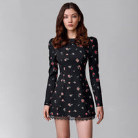 Womens New Arrival Long-Sleeve Floral Print Slim-Fit Dress