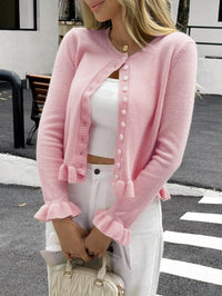 Women's Solid Color Versatile Button Long-sleeved Sweater