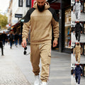 Loose Color-block Textured Hoodie And Sweatpants Casual Set