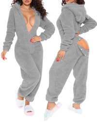 Long Sleeve Hooded Trousers Plush Homewear Pajamas Jumpsuit