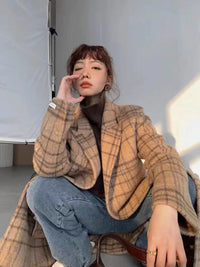 Checked Double-sided Wool Coat For Women Long Knee-length Autumn And Winter