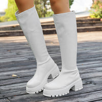 Women's Knee-high White Platform Boots