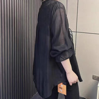 New V-neck Lace Jacquard Slimming Long Sleeves Loose Shirt Top