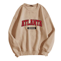 Women's Printed Round Neck Long Sleeve Baseball Uniform Loose Plus Size Fleece Lined Warm Top