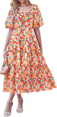 Floral Pleated Puff Sleeve Dress