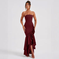 Elegant Strapless Slit Dress For Summer Womens Wear