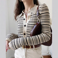 Single-breasted Sweater Contrast Color Striped Dinified Sweater Cardigan