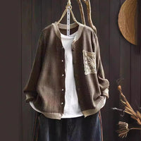 Retro Knitted Cardigan Women Round Neck Loose