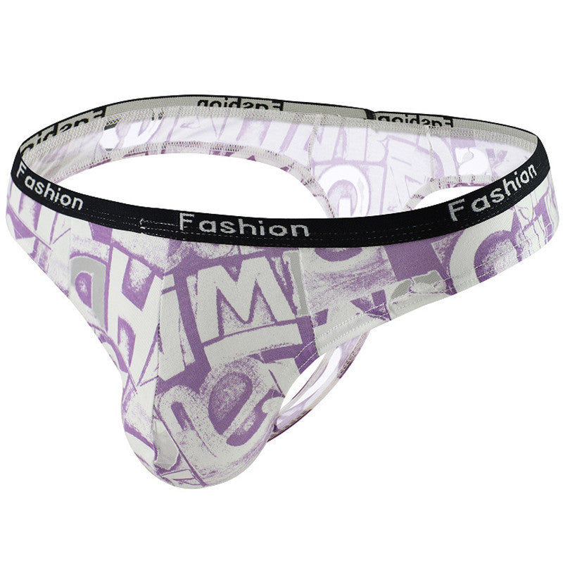 Men's Cotton Black Elastic Printed Thongs