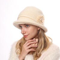 Fashion Knitted Thicken Warm Mother Hat Flower Fashion Female