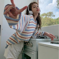Womens Color-Block Striped Long-Sleeve T-Shirt