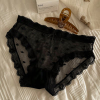 Lace Mesh Bow Transparent Underwear Women's Mid-waist Cotton Crotch Comfortable Traceless Ventilation Women's Briefs