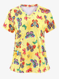 Plus Size Women's Vibrant Print Scrub Top Casual V-Neck Short Sleeve