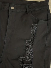 Summer Black Ripped Denim Shorts