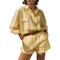 Cotton-linen Loose-fit Button-down Shirt And Shorts Fashion Casual Set