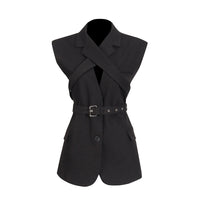 New Autumn Sleeveless Cross-Design Statement Vest Jacket