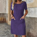 Solid-color Crewneck Woven Non-stretch Womens Dress
