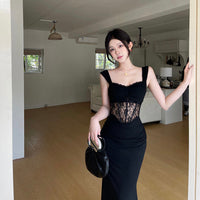 Lace Fishbone Patchwork High End Bodycon Sleeveless Slip Dress