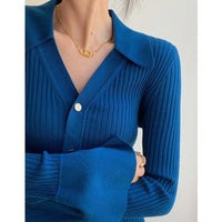 Fashionable Temperament Solid Color V-neck Knitted Cardigan