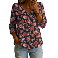 Women's Fashion Round-Neck Printed Plus-Size Shirt